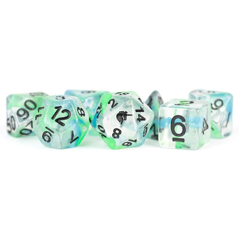 MET715 Sea Kelp Unicorn Dice with Black Numbers Acrylic 7 Dice Set (ONLINE ORDER ONLY)