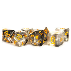 MET717 Rogue Rage Unicorn Dice with Gold Numbers Acrylic 7 Dice Set (ONLINE ORDER ONLY)