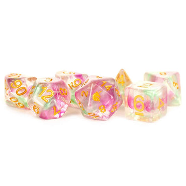 MET719 Celestial Blossom Unicorn Dice with Red Numbers Acrylic 7 Dice Set (ONLINE ORDER ONLY)