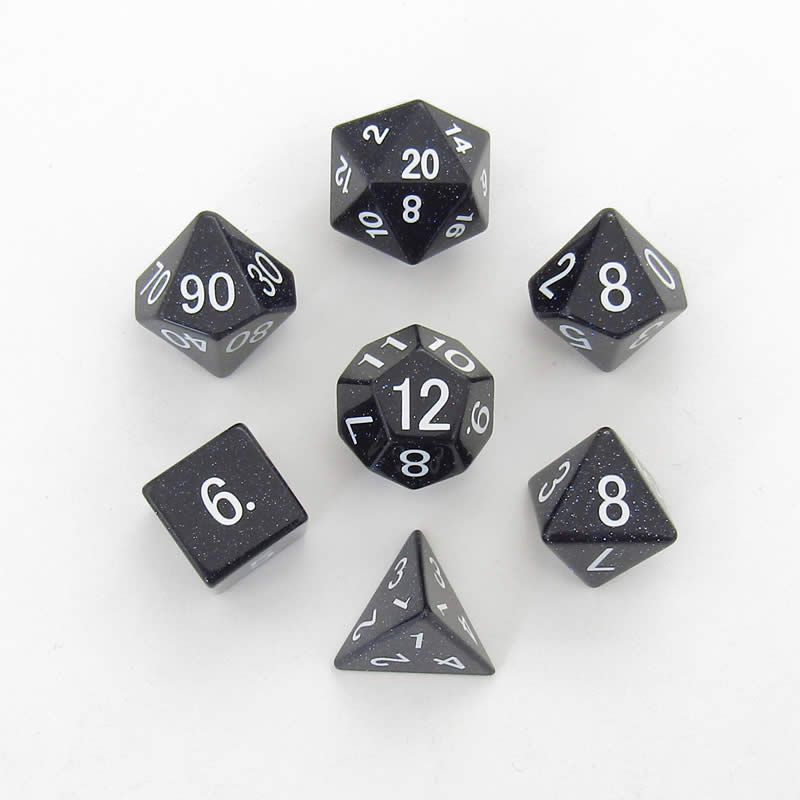 METBS001 Blue Sandstone Dice with Black Numbers 16mm 7-Dice Set (ONLINE ORDER ONLY)