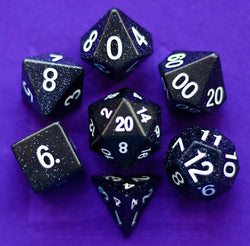 METBS001 Blue Sandstone Dice with Black Numbers 16mm 7-Dice Set (ONLINE ORDER ONLY)