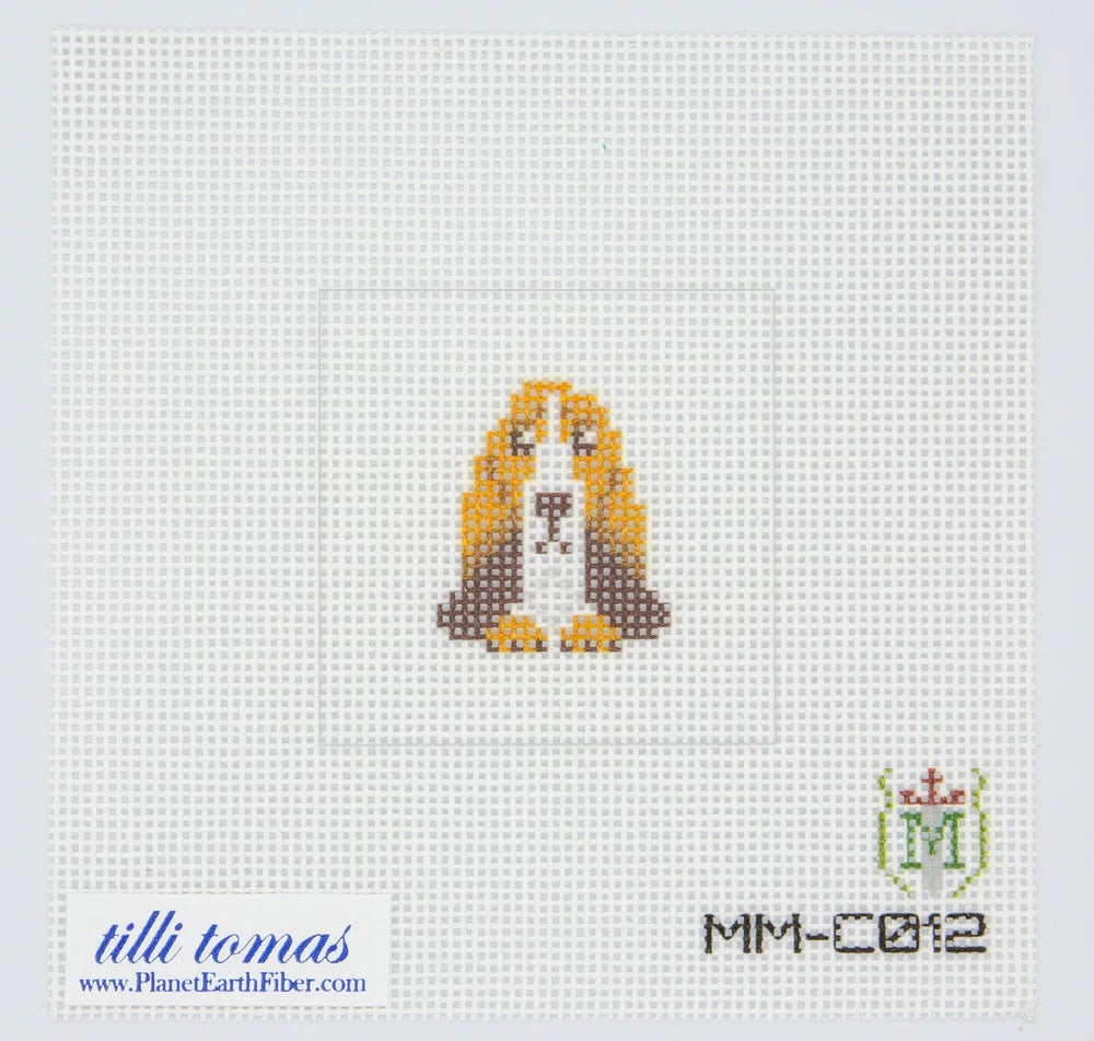 Bassett Hound Needlepoint Canvas – 2"x2", 18 Mesh by Misty Morrow (ONLINE ORDER ONLY)