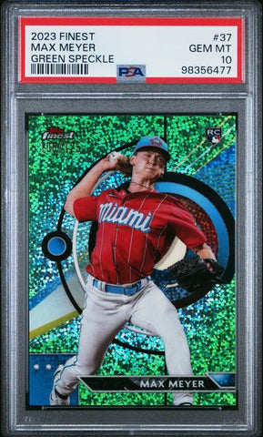 Graded 2023 Topps Finest Max Meyer #37 /125 Green Speckle Rookie RC Baseball Card PSA 10 Gem Mint (ONLINE ORDER ONLY)
