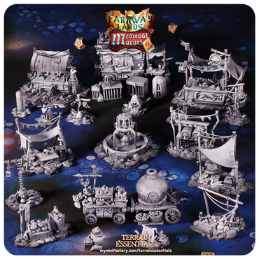 3D Printed Cast n Play Medieval Market 2 Terrain Set 28mm 32mm D&D (Online Only)