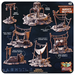3D Printed Cast n Play Medieval Market 2 Terrain Set 28mm 32mm D&D (Online Only)
