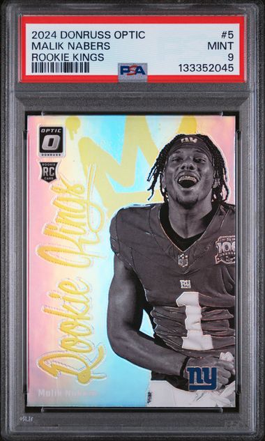 Graded 2024 Panini Donruss Optic Malik Nabers #5 Rookie Kings Rookie RC Football Card PSA 9 Mint (ONLINE ORDER ONLY)