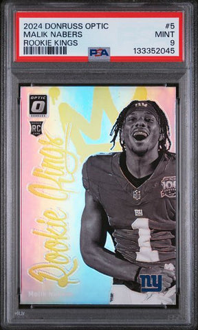 Graded 2024 Panini Donruss Optic Malik Nabers #5 Rookie Kings Rookie RC Football Card PSA 9 Mint (ONLINE ORDER ONLY)