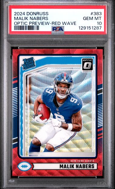 Graded 2024 Panini Donruss Malik Nabers #383 Optic Preview Red Wave Rookie RC Football Card PSA 10 Gem Mint (ONLINE ORDER ONLY)