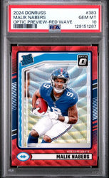 Graded 2024 Panini Donruss Malik Nabers #383 Optic Preview Red Wave Rookie RC Football Card PSA 10 Gem Mint (ONLINE ORDER ONLY)