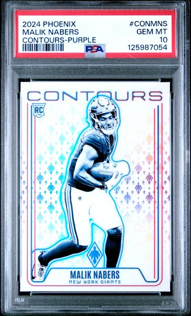 Graded 2024 Panini Phoenix Malik Nabers #CONMNS Contours Purple Rookie RC Football Card PSA 10 Gem Mint (ONLINE ORDER ONLY)