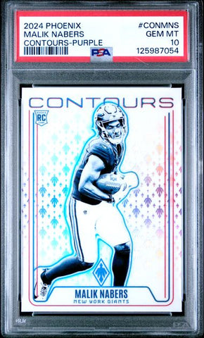 Graded 2024 Panini Phoenix Malik Nabers #CONMNS Contours Purple Rookie RC Football Card PSA 10 Gem Mint (ONLINE ORDER ONLY)