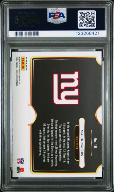 Graded 2024 Panini Select Malik Nabers #18 Snapshots Prizm Rookie RC Football Card PSA 10 Gem Mint (ONLINE ORDER ONLY)