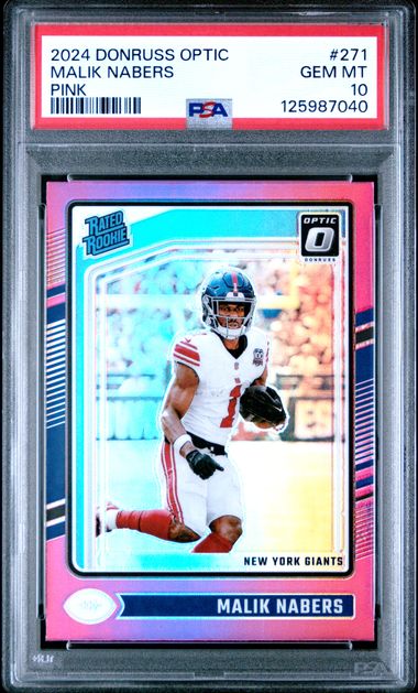 Graded 2024 Panini Donruss Optic Pink Malik Nabers #271 Rookie RC Football Card PSA 10 Gem Mint (ONLINE ORDER ONLY)