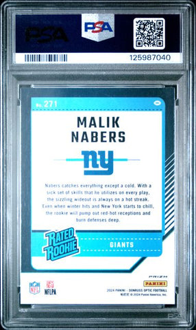 Graded 2024 Panini Donruss Optic Pink Malik Nabers #271 Rookie RC Football Card PSA 10 Gem Mint (ONLINE ORDER ONLY)