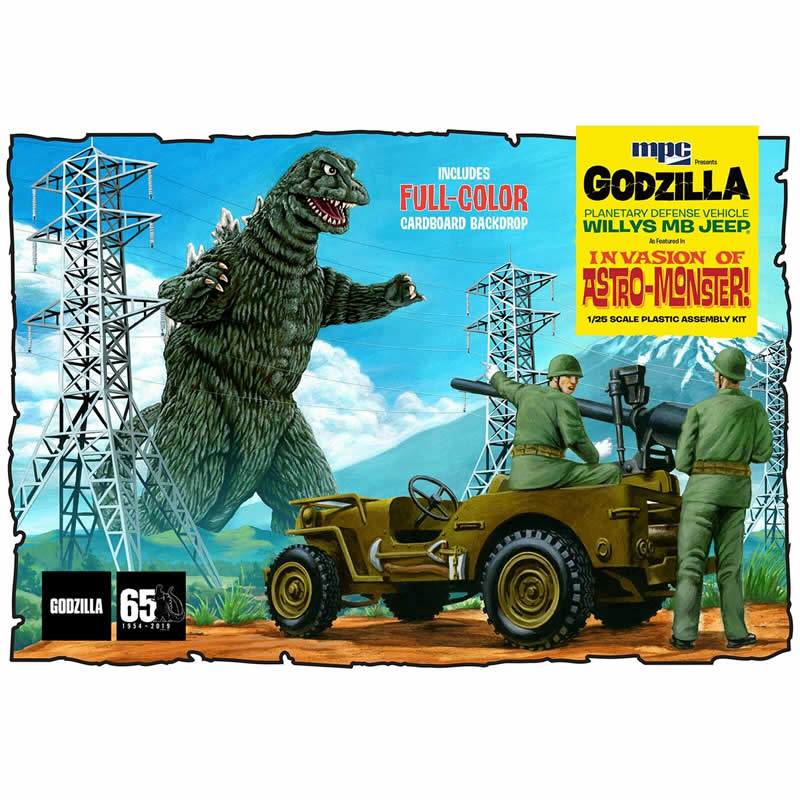 MPC88212 Willys Jeep with Godzilla Backdrop 1/25 Scale Plastic Model Kit (ONLINE ORDER ONLY)