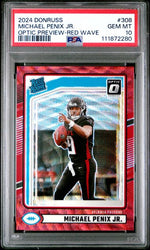 Graded 2024 Panini Donruss Michael Penix Jr #308 Optic Preview Red Wave Rookie RC Football Card PSA 10 Gem Mint (ONLINE ORDER ONLY)