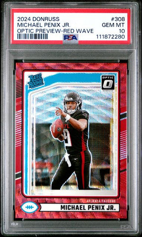 Graded 2024 Panini Donruss Michael Penix Jr #308 Optic Preview Red Wave Rookie RC Football Card PSA 10 Gem Mint (ONLINE ORDER ONLY)