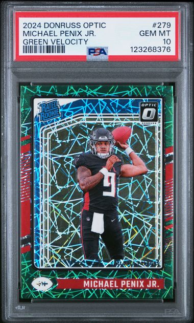 Graded 2024 Panini Donruss Optic Michael Penix Jr #279 Green Velocity Rookie RC Football Card PSA 10 Gem Mint (ONLINE ORDER ONLY)