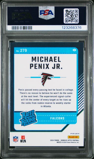 Graded 2024 Panini Donruss Optic Michael Penix Jr #279 Green Velocity Rookie RC Football Card PSA 10 Gem Mint (ONLINE ORDER ONLY)