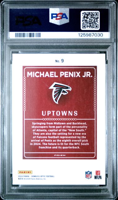 Graded 2024 Panini Donruss Optic Michael Penix Jr #9 Uptowns Rookie RC Football Card PSA 9 Mint (ONLINE ORDER ONLY)