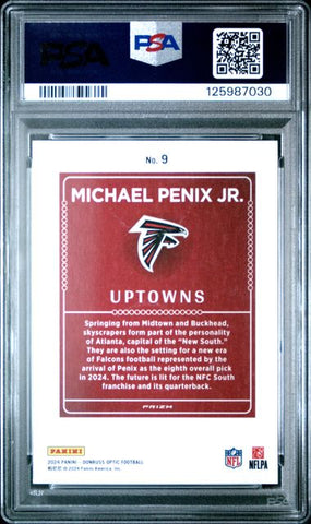 Graded 2024 Panini Donruss Optic Michael Penix Jr #9 Uptowns Rookie RC Football Card PSA 9 Mint (ONLINE ORDER ONLY)