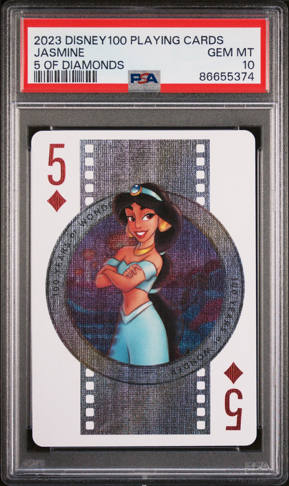 2023 DISNEY 100 PLAYING CARDS JASMINE 5 OF DIAMONDS PSA 10 (Online Order Only)