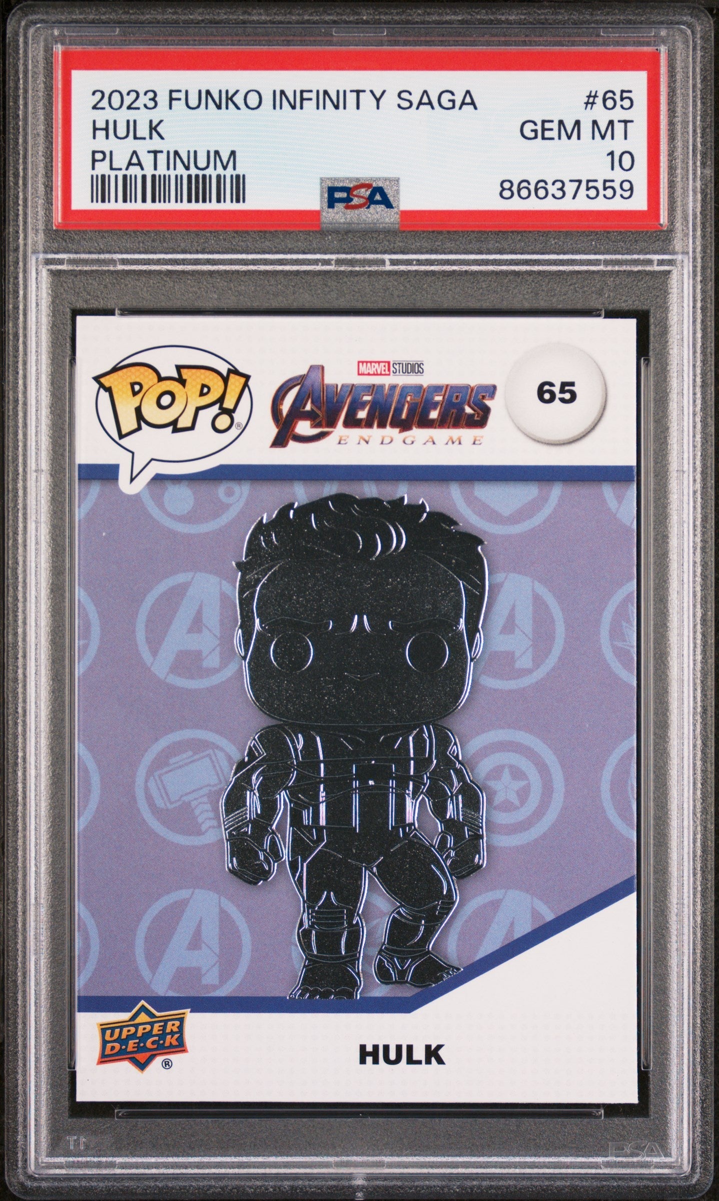 2023 UPPER DECK FUNKO POP MARVEL  HULK PLATINUM #65  PSA 10 (Online Order Only)