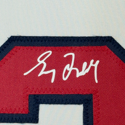 Framed Facsimile Autographed Greg Maddux 35x39 Atlanta White Reprint Laser Auto Baseball Jersey (ONLINE ORDER ONLY)