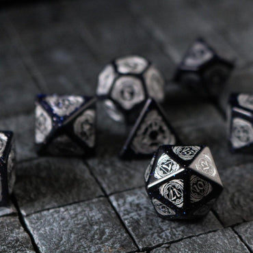 Mage Fury Blue Sandstone Silver Font Gemstone DND Dice Set (ONLINE ORDER ONLY)