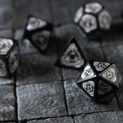 Mage Fury Blue Sandstone Silver Font Gemstone DND Dice Set (ONLINE ORDER ONLY)