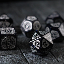 Mage Fury Blue Sandstone Silver Font Gemstone DND Dice Set (ONLINE ORDER ONLY)