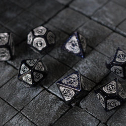 Mage Fury Blue Sandstone Silver Font Gemstone DND Dice Set (ONLINE ORDER ONLY)