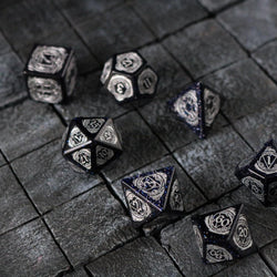 Mage Fury Blue Sandstone Silver Font Gemstone DND Dice Set (ONLINE ORDER ONLY)