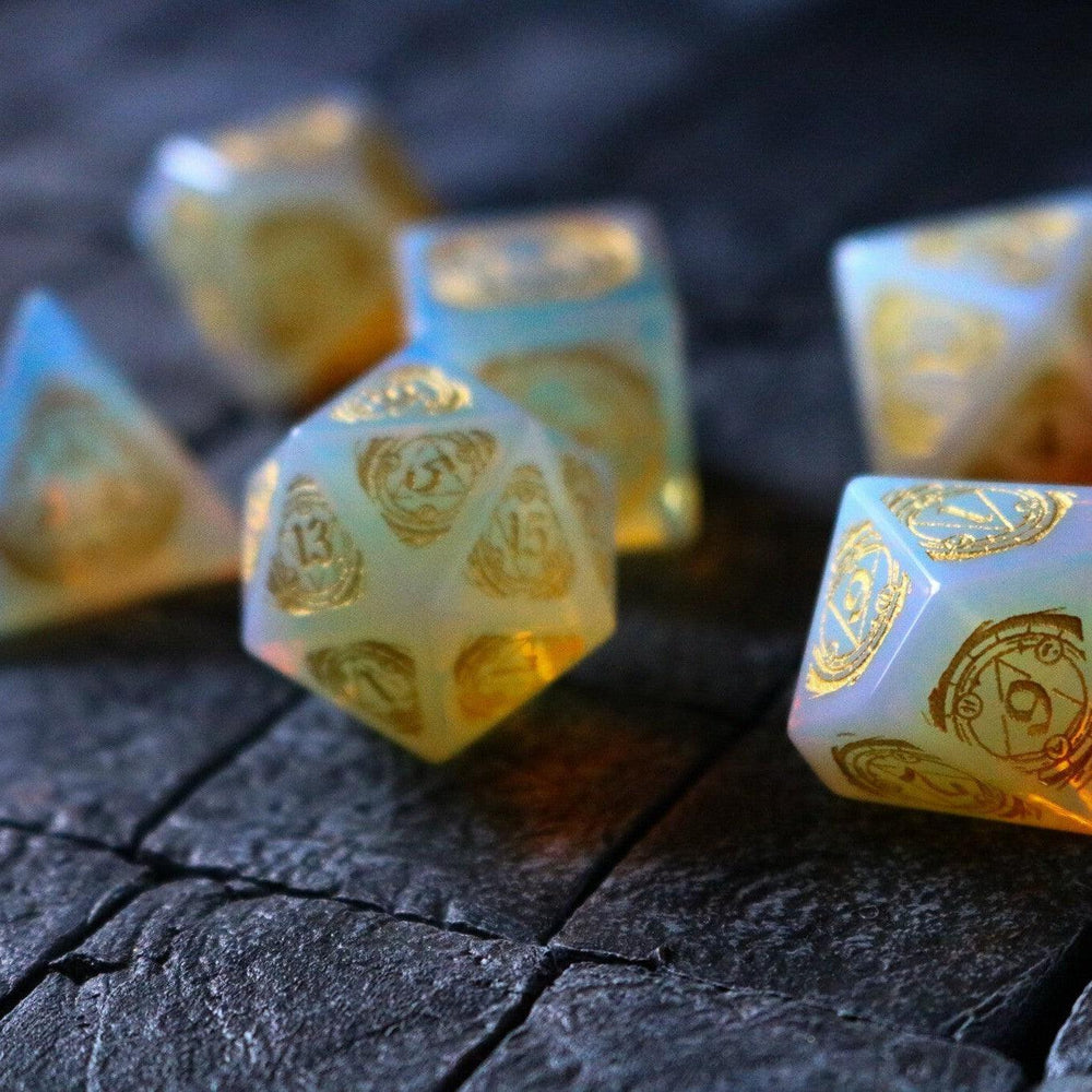 Mage Fury Gemstone Opalite Hand Carved DND Dice Set (ONLINE ORDER ONLY)