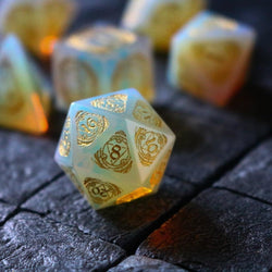 Mage Fury Gemstone Opalite Hand Carved DND Dice Set (ONLINE ORDER ONLY)