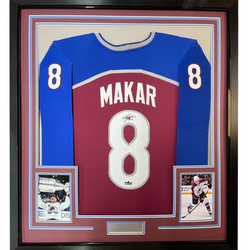 Framed Facsimile Autographed Cale Makar 35x39 Colorado Maroon Reprint Laser Auto Hockey Jersey (ONLINE ORDER ONLY)