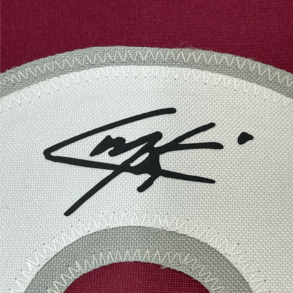 Framed Facsimile Autographed Cale Makar 35x39 Colorado Maroon Reprint Laser Auto Hockey Jersey (ONLINE ORDER ONLY)
