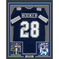 Framed Autographed/Signed Malik Hooker 35x39 Dallas Blue Football Jersey Beckett BAS COA