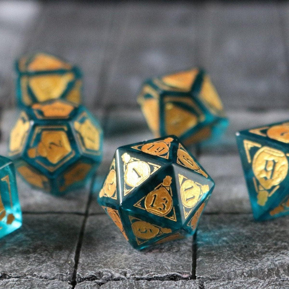 Mana Potion Blue Zircon Glass DND Dice Set (ONLINE ORDER ONLY)