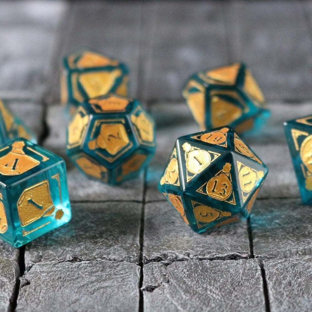 Mana Potion Blue Zircon Glass DND Dice Set (ONLINE ORDER ONLY)