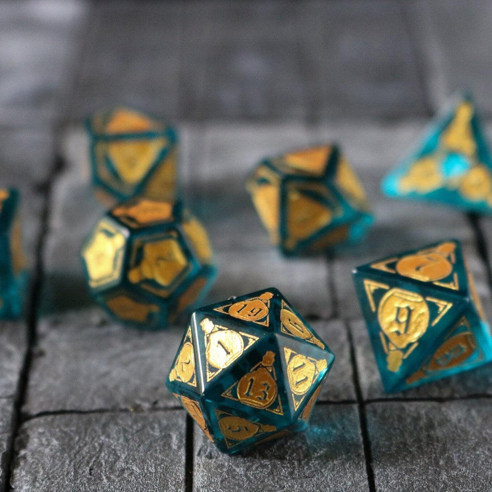 Mana Potion Blue Zircon Glass DND Dice Set (ONLINE ORDER ONLY)