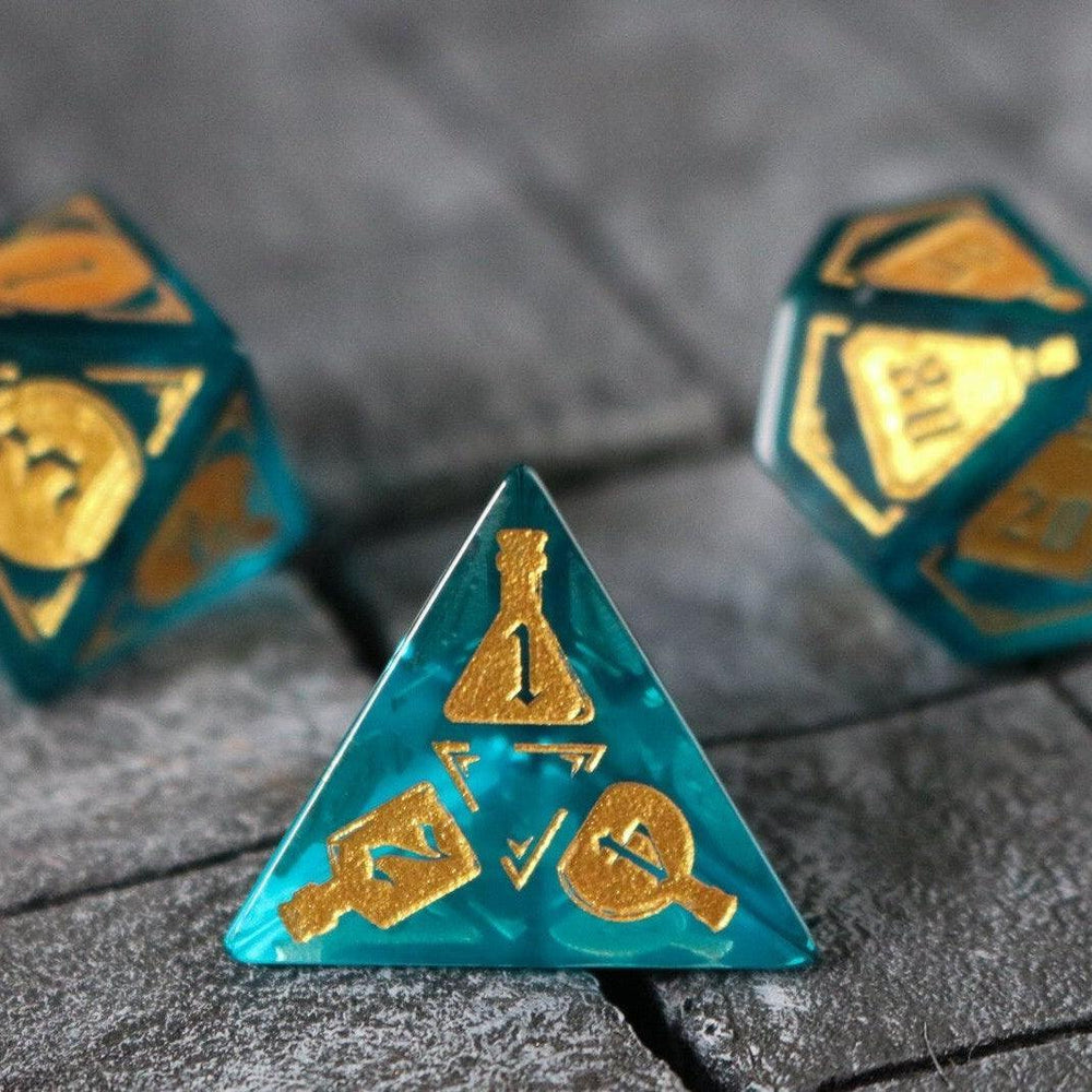 Mana Potion Blue Zircon Glass DND Dice Set (ONLINE ORDER ONLY)