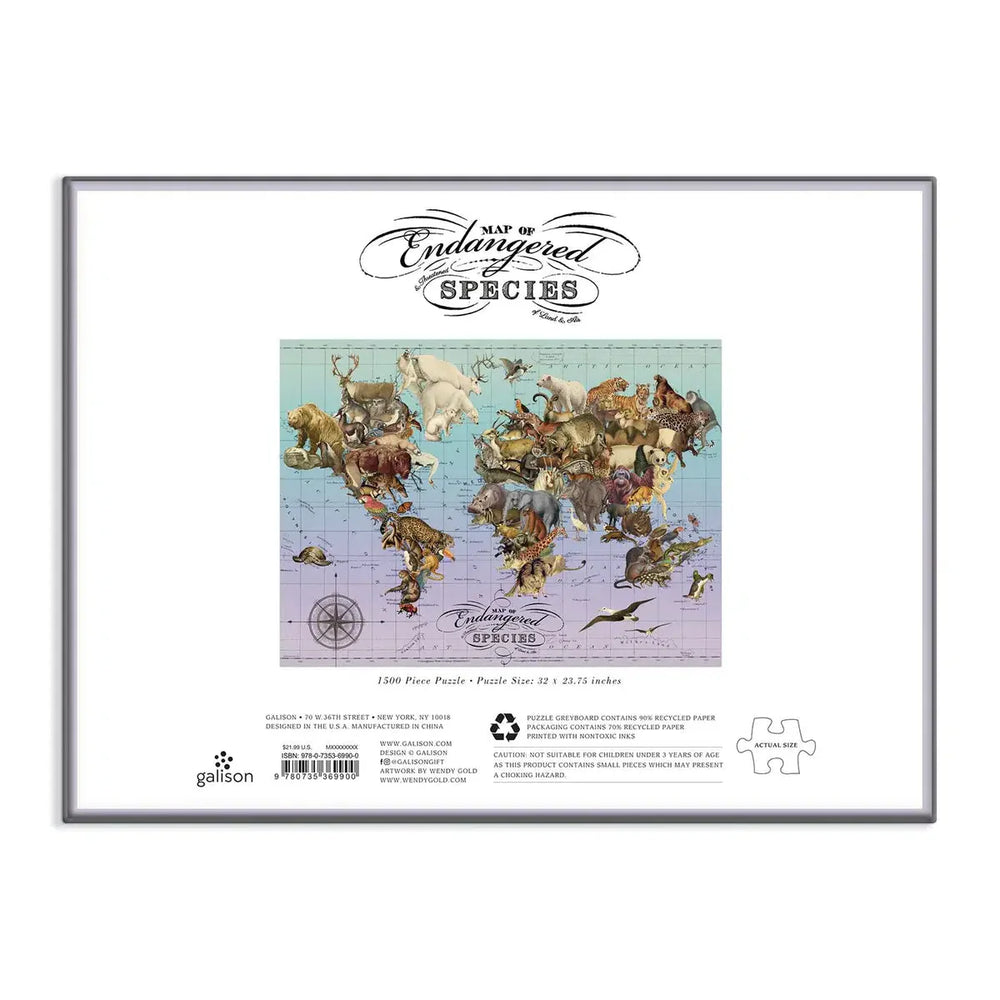 Map of Endangered Species 1500 Piece Jigsaw Puzzle Galison (ONLINE ORDER ONLY)