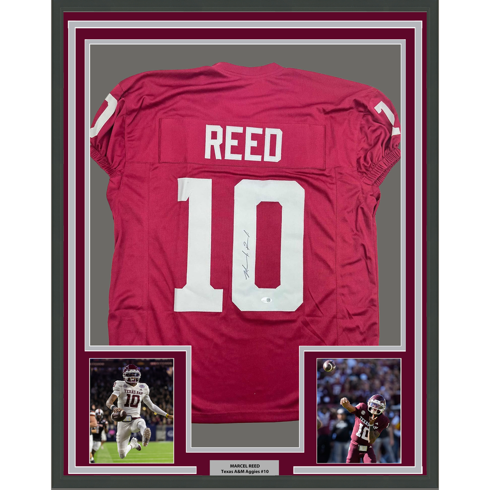 Framed Autographed/Signed Marcel Reed 35x39 Texas A&M Maroon College Football Jersey JSA COA