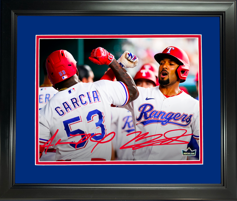 Framed Marcus Semien & Adolis Garcia Dual Texas Rangers Facsimile Laser Engraved Signature Auto 11"x14" Baseball Photo HOFSM Holo (ONLINE ORDER ONLY)