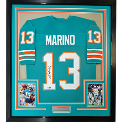 Framed Facsimile Autographed Dan Marino 35x39 Miami Teal Reprint Laser Auto Football Jersey (ONLINE ORDER ONLY)