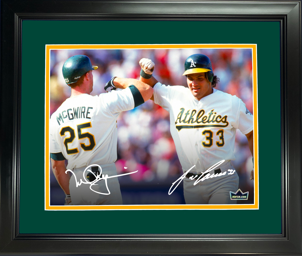 Framed Mark McGwire Jose Canseco  Bash Brothers  Dual Facsimile Laser Engraved Signature Auto Oakland Athletics 11"x14" Baseball Photo HOFSM Holo (ONLINE ORDER ONLY)