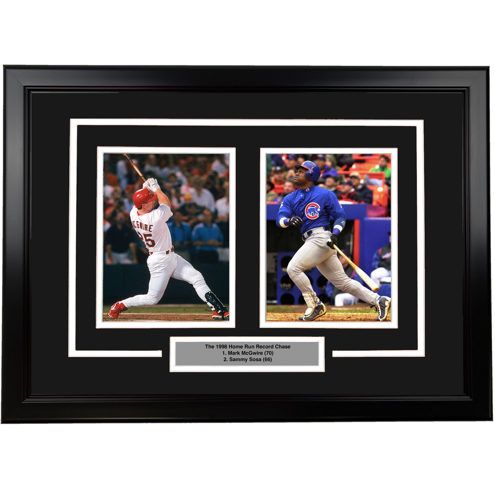 Framed Mark McGwire and Sammy Sosa 1998 Home Run Race 17x23 Dual Baseball Photo (ONLINE ORDER ONLY)