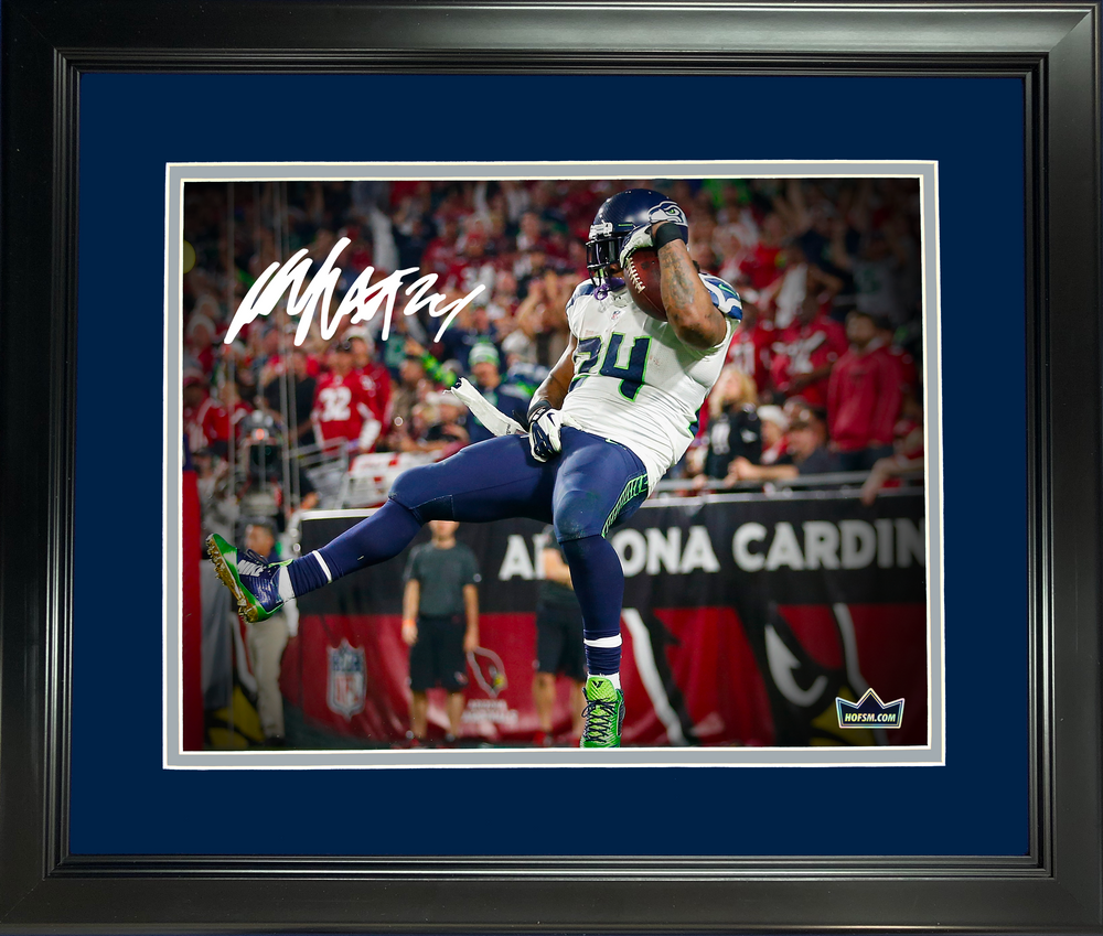 Framed Marshawn Lynch Facsimile Laser Engraved Signature Auto Seattle Seahawks 11"x14" Football Photo HOFSM Holo (ONLINE ORDER ONLY)