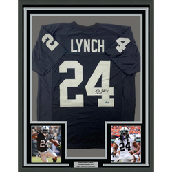 Framed Facsimile Autographed Marshawn Lynch 35x39 Oakland Las Vegas Black Reprint Laser Auto Football Jersey (ONLINE ORDER ONLY)